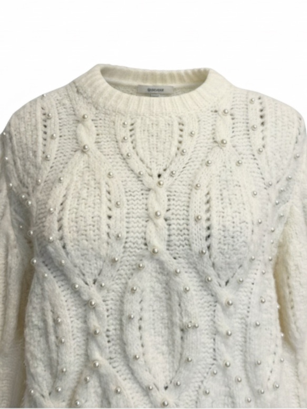 Boundary & Co. Crewneck Cable Knit Sweater. White. Medium - Picture 7 of 11